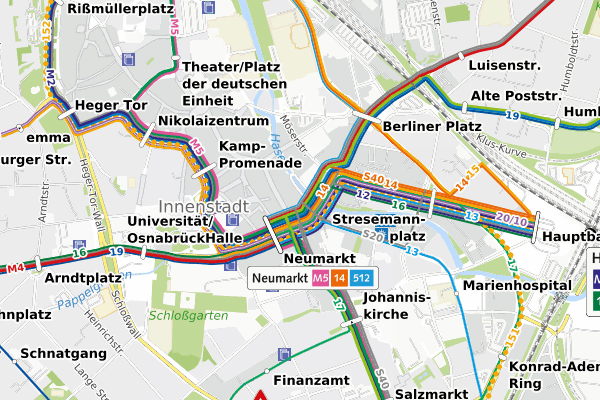 Kartenausschnitt aus interaktivem Liniennetzplan